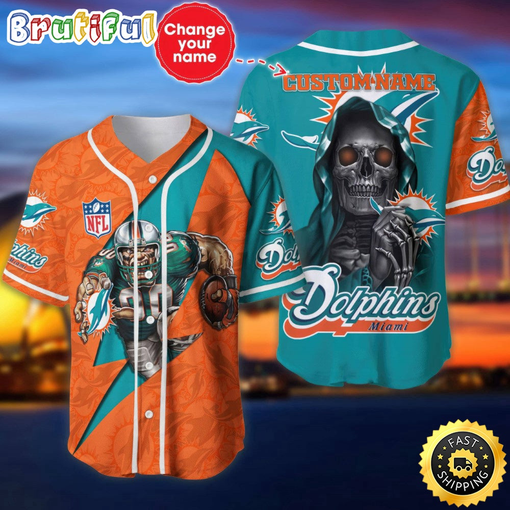 Custom Name NFL Miami Dolphins Baseball Jersey The Reaper Shirts