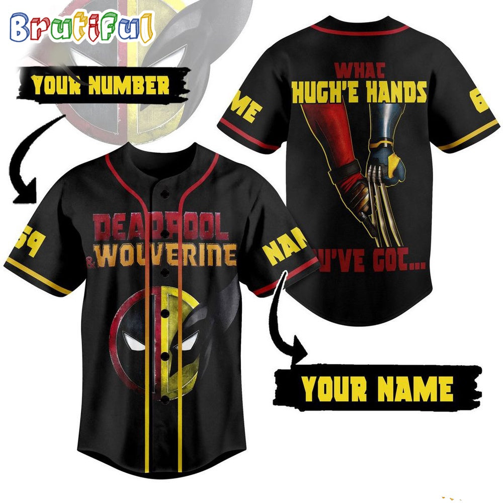 Deadpool 3 Jersey Shirt, Deadpool And Wolverine What Hugh’e Hands You’ve Got Baseball Jersey