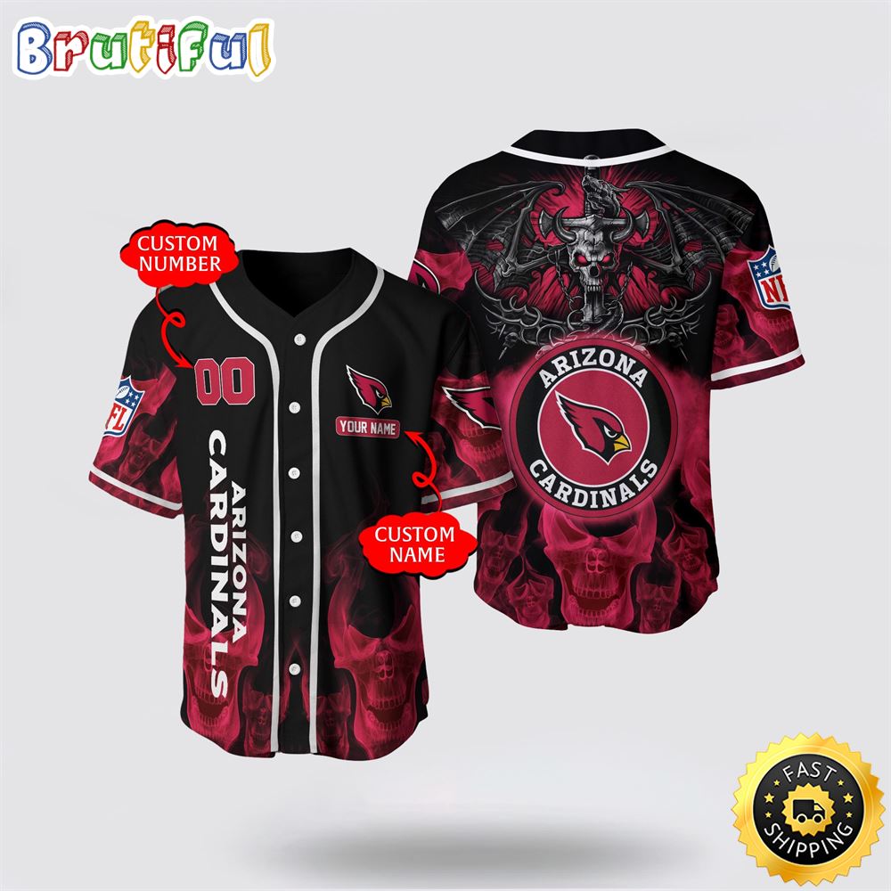 NFL Arizona Cardinals Baseball Jersey 3D Personalized Skull Customization Options Available