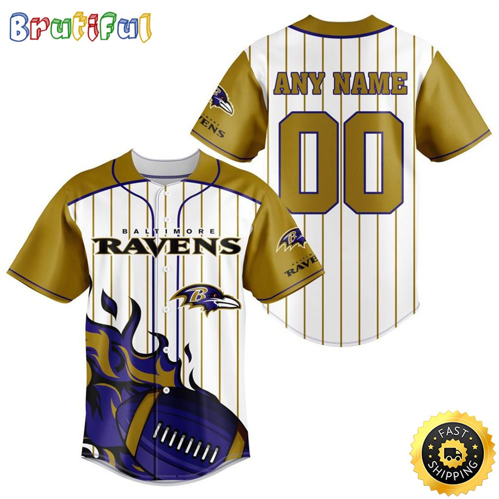NFL Baltimore Ravens Baseball Jersey 3D Personalized Customization Options Available