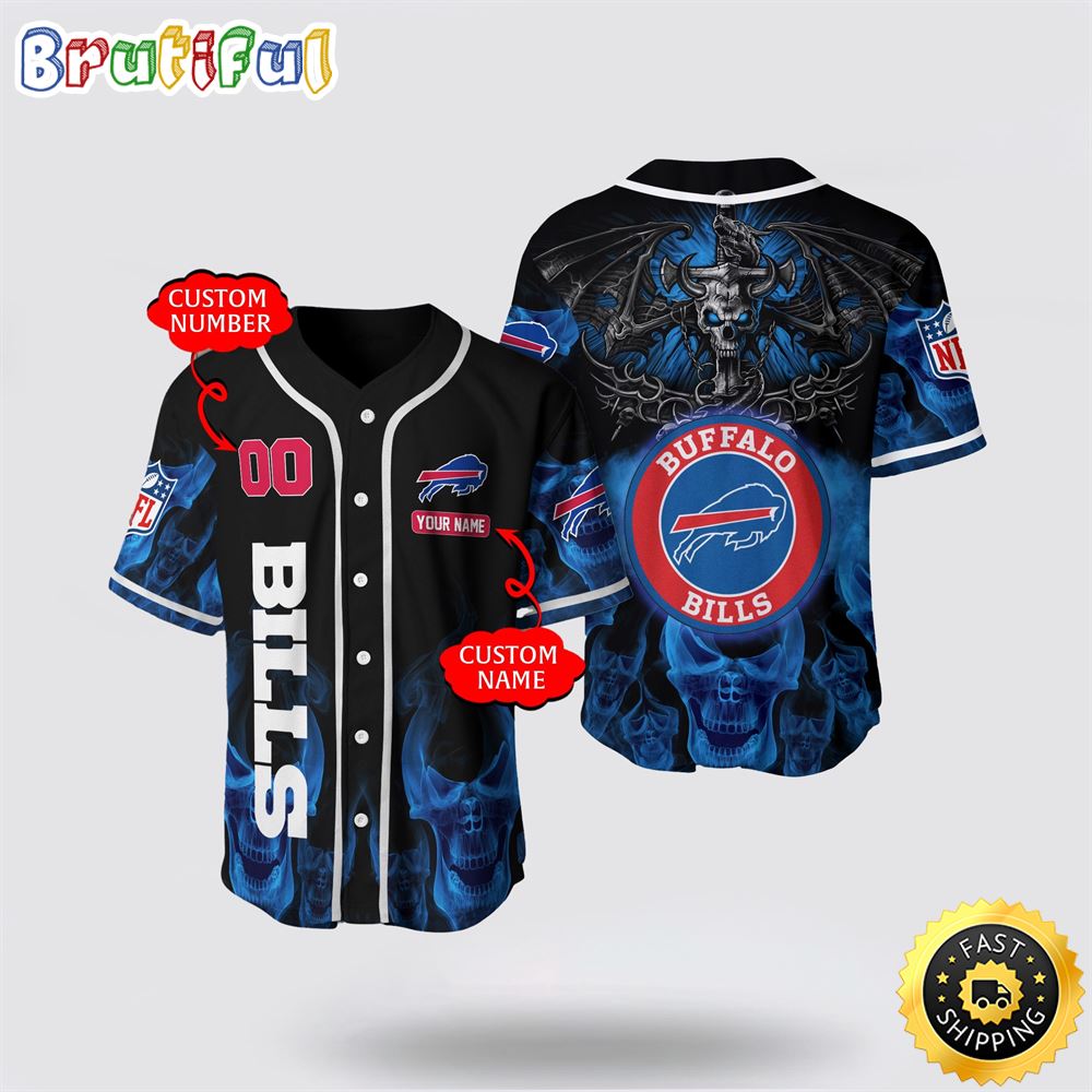 NFL Buffalo Bills Baseball Jersey 3D Personalized Skull Customization Options Available