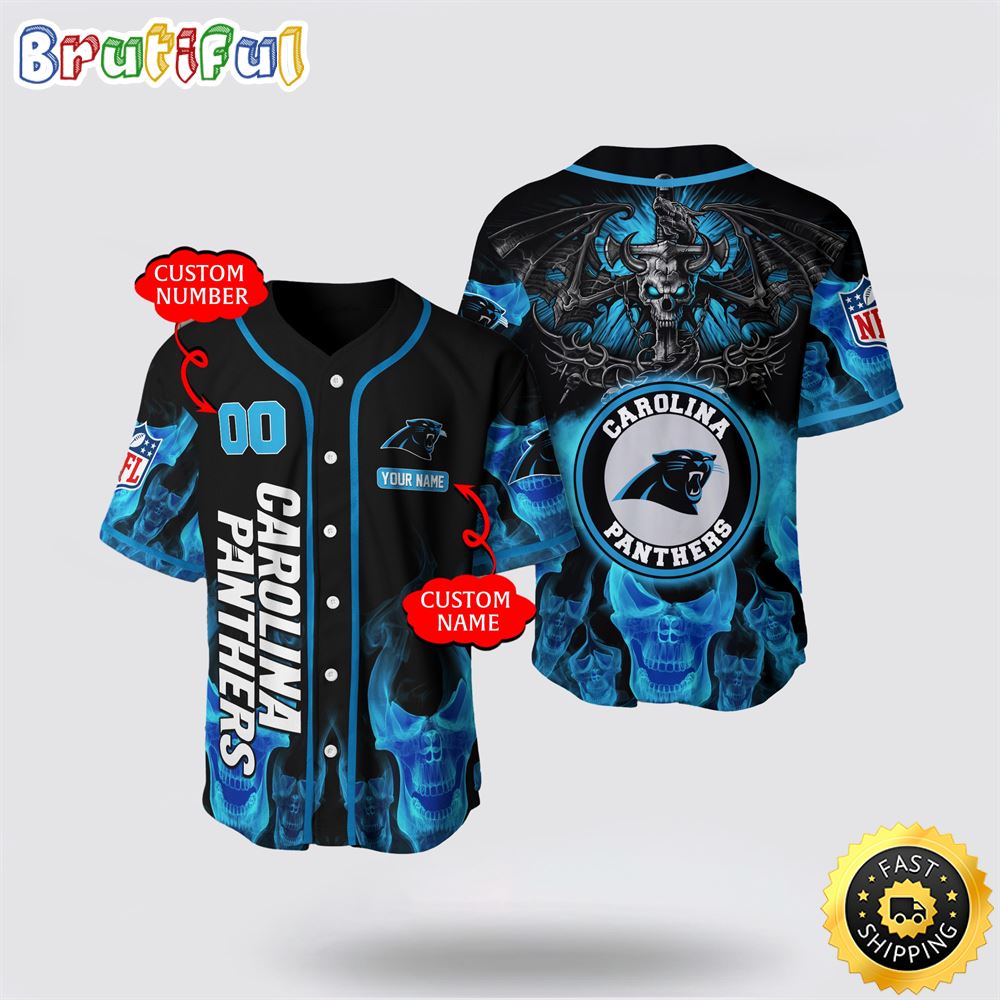 NFL Carolina Panthers Baseball Jersey 3D Personalized Skull Customization Options Available