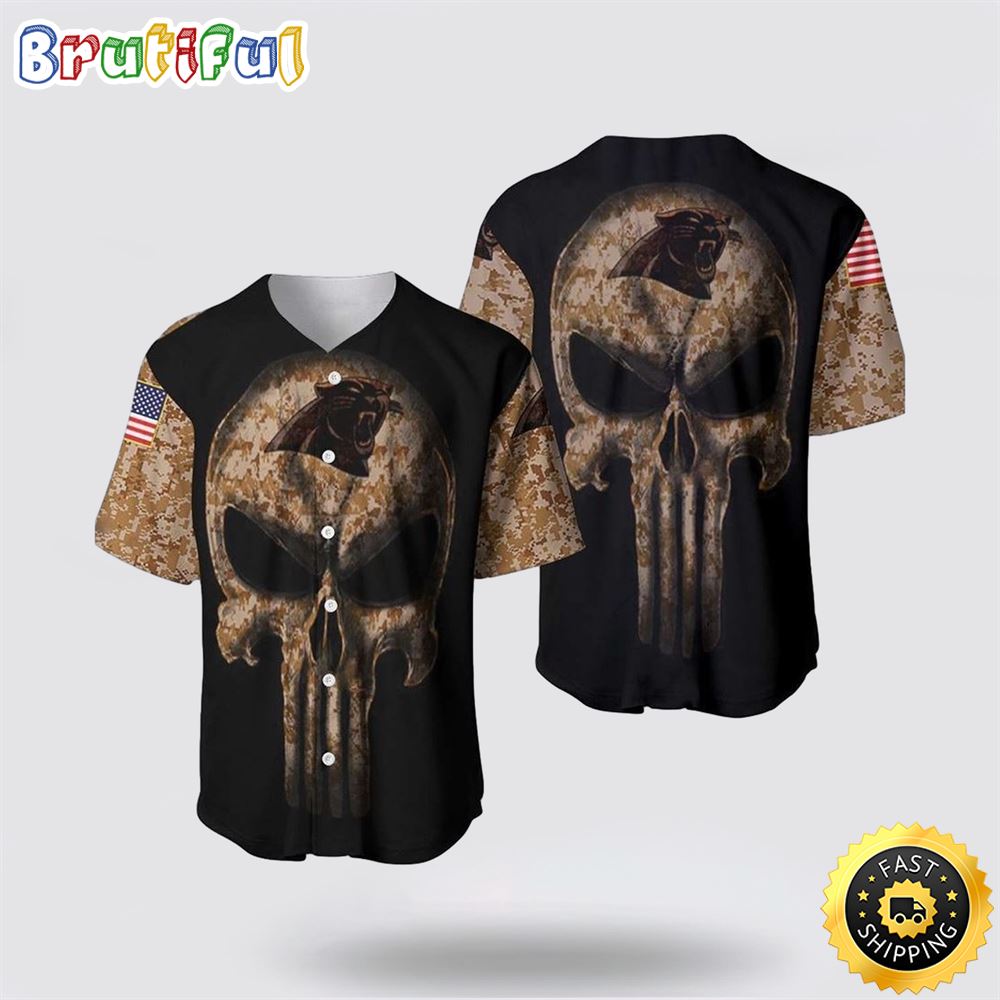 NFL Carolina Panthers Baseball Jersey Camouflage Skull Summer Gift For Fans