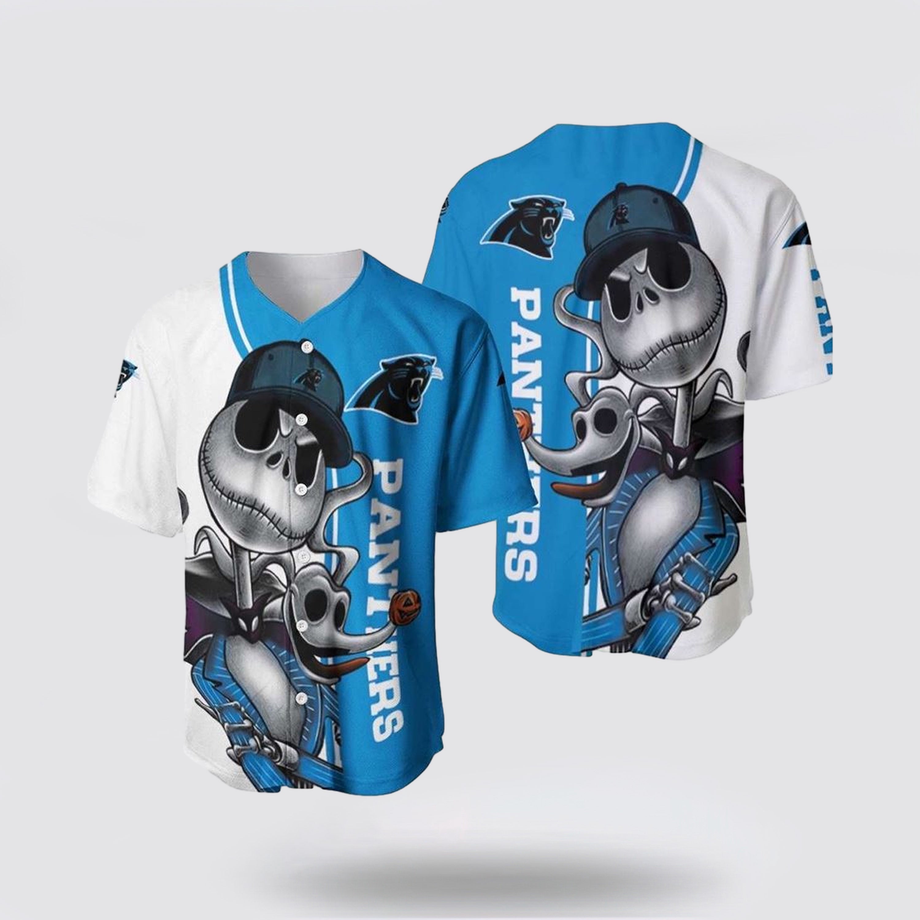 NFL Carolina Panthers Baseball Jersey Jack Skellington And Zero Perfect Your Team Pride In Laid Back Fashion