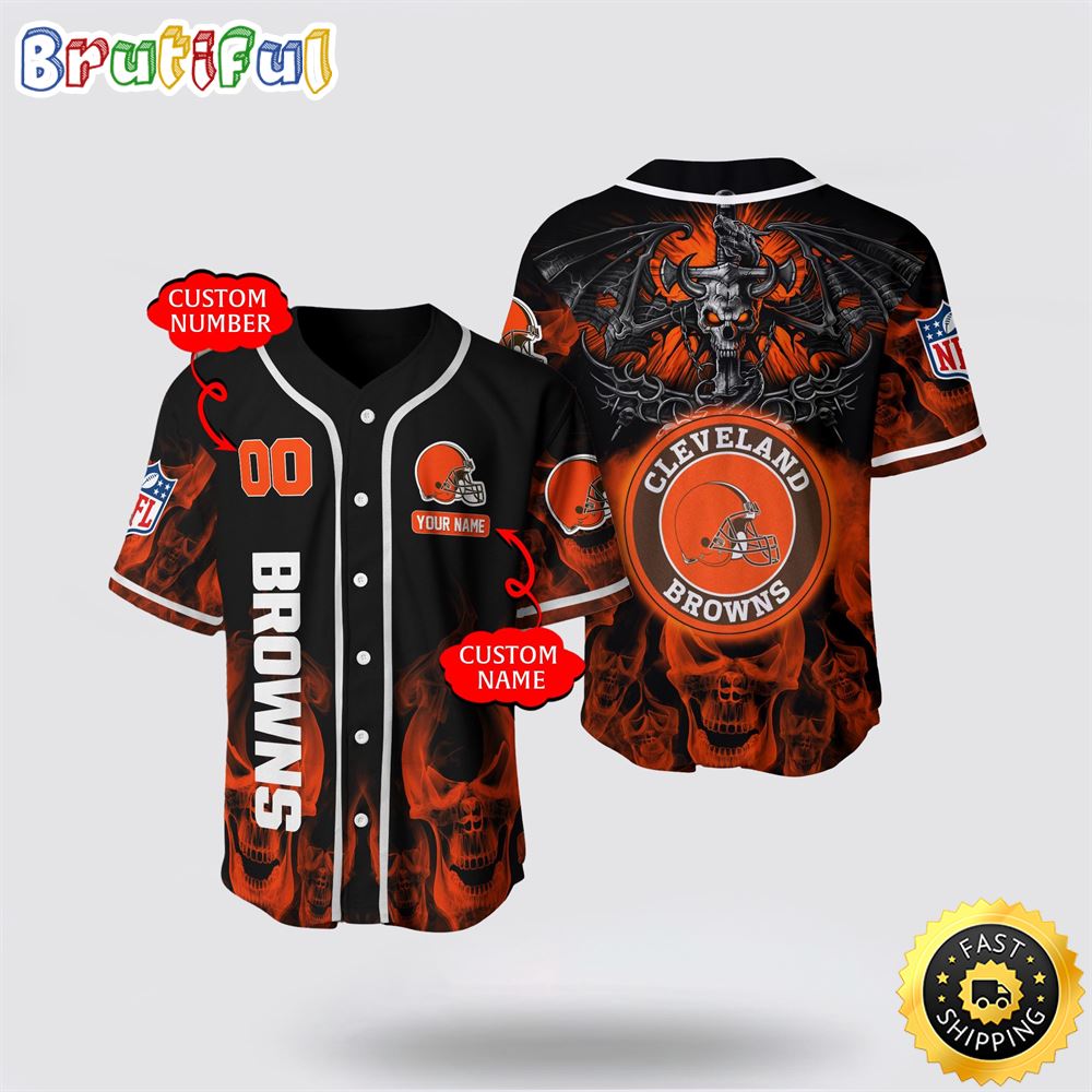 NFL Cleveland Browns Baseball Jersey 3D Personalized Skull Customization Options Available