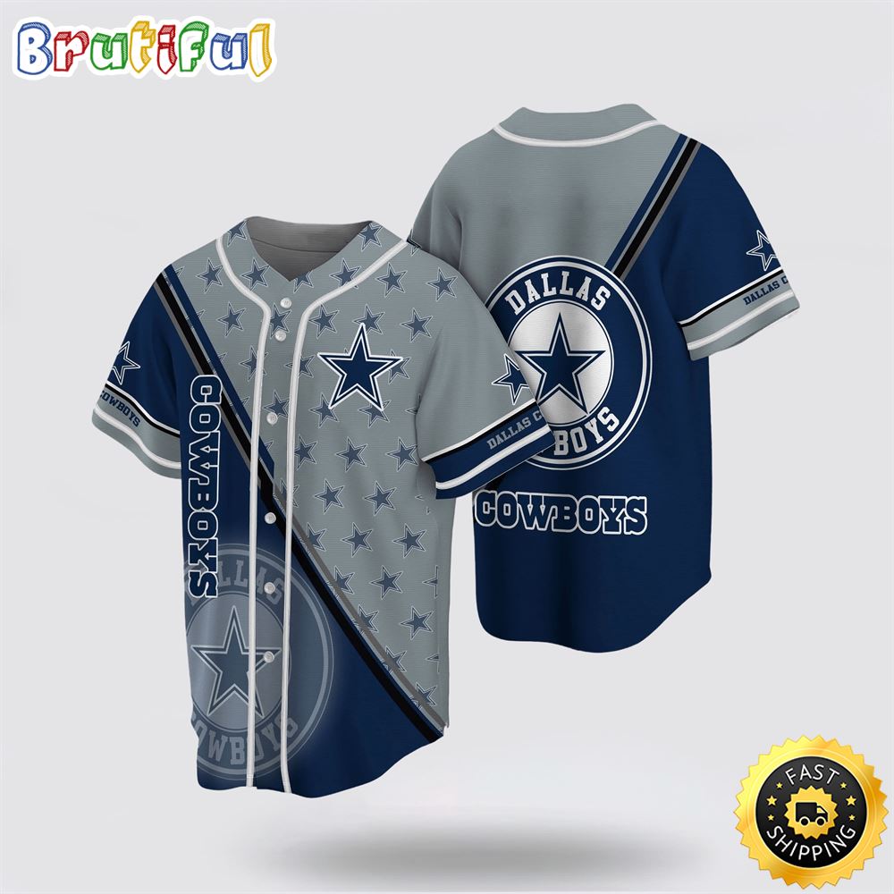 NFL Dallas Cowboys Baseball Jersey American Football Team Symbol Grey Blue Jersey Shirt