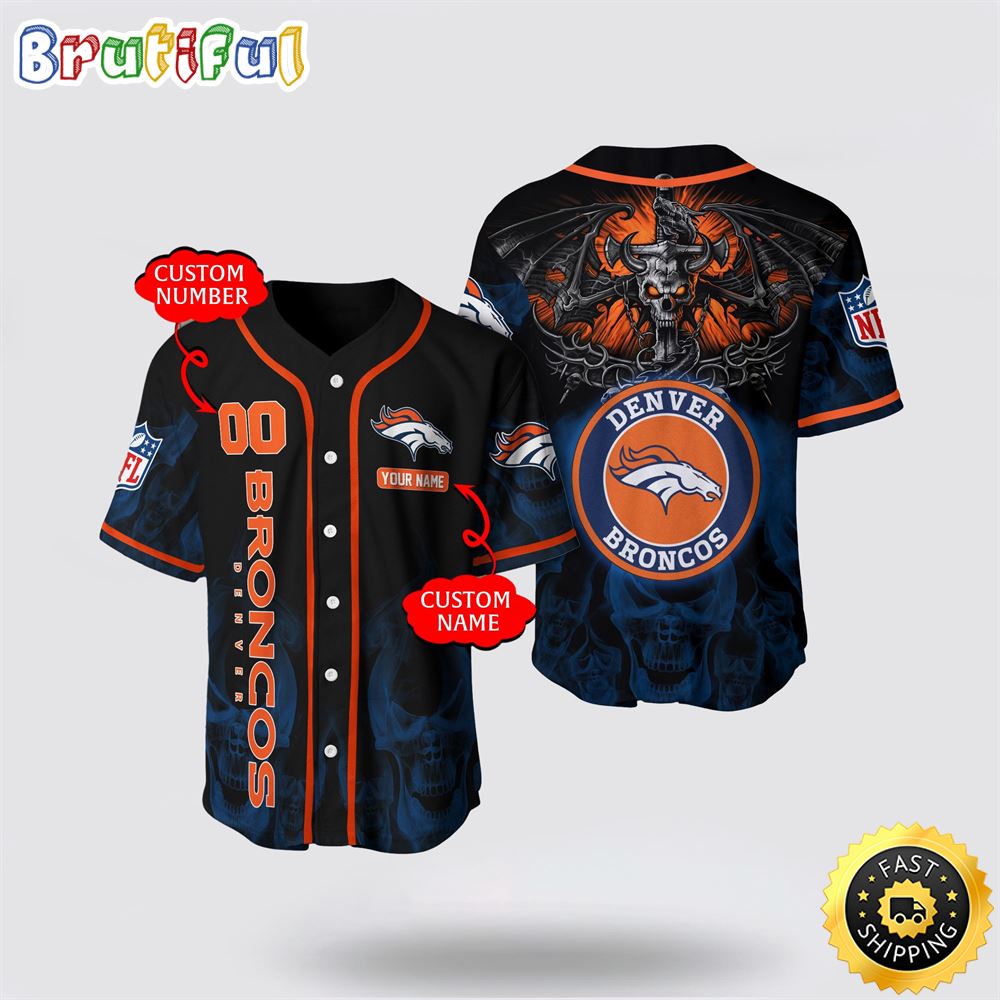 NFL Denver Broncos Baseball Jersey 3D Personalized Skull Customization Options Available
