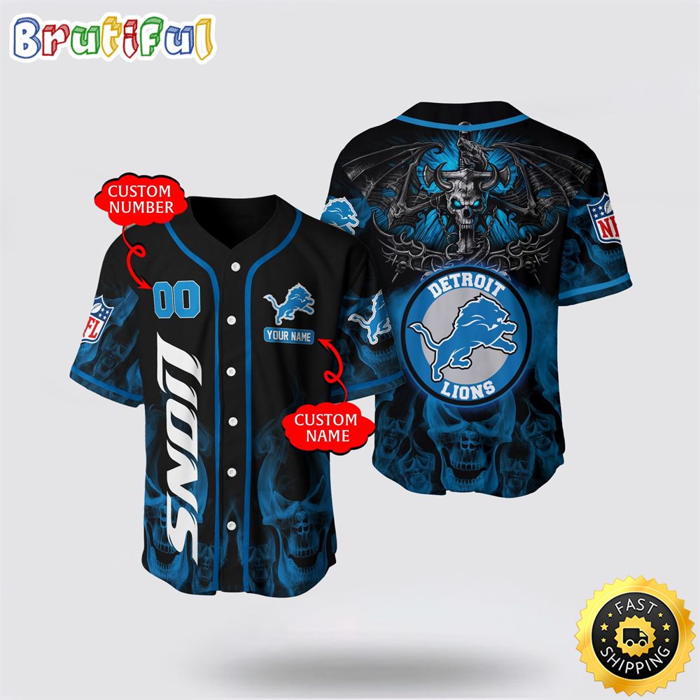 NFL Detroit Lions Baseball Jersey 3D Personalized Skull Customization Options Available