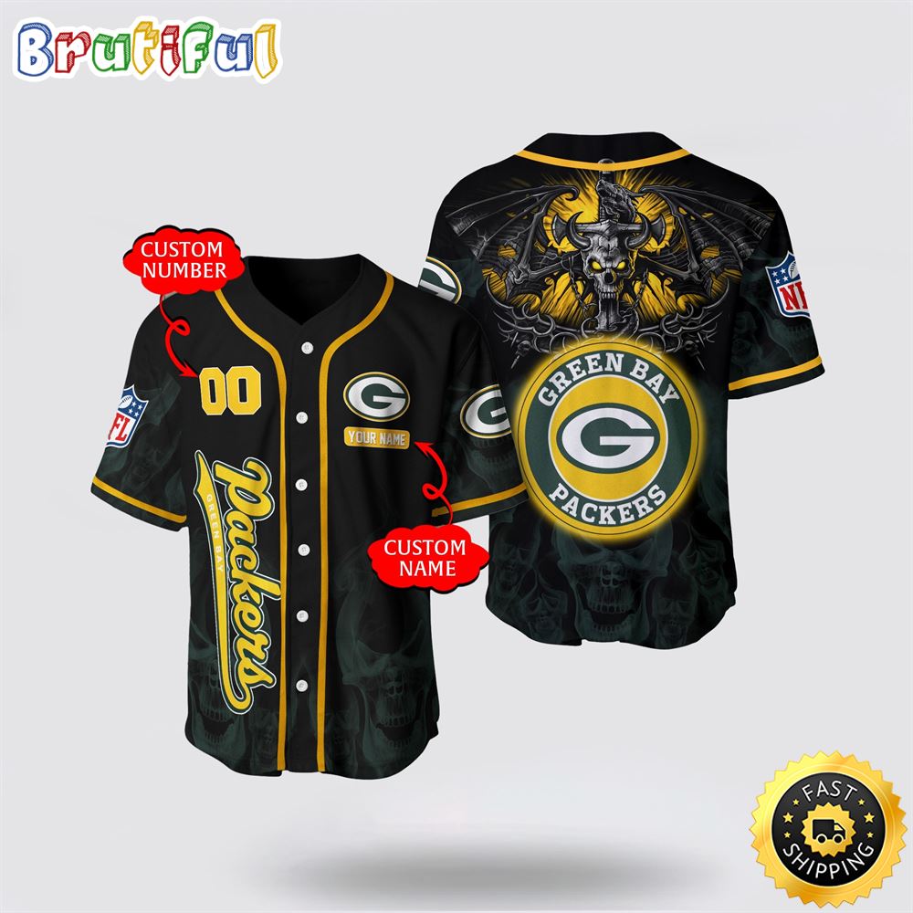 NFL Green Bay Packers Baseball Jersey 3D Personalized Skull Customization Options Available