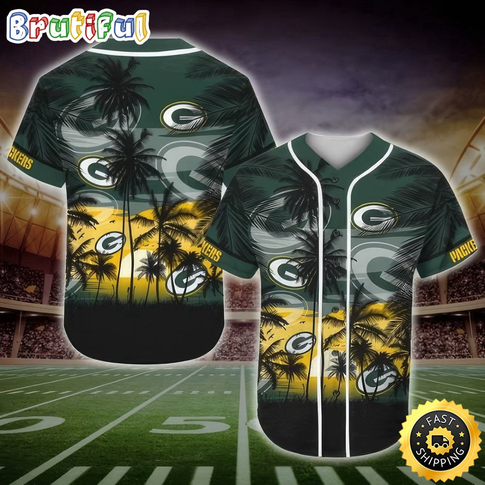 NFL Green Bay Packers Baseball Jersey Shirt Palm Tree