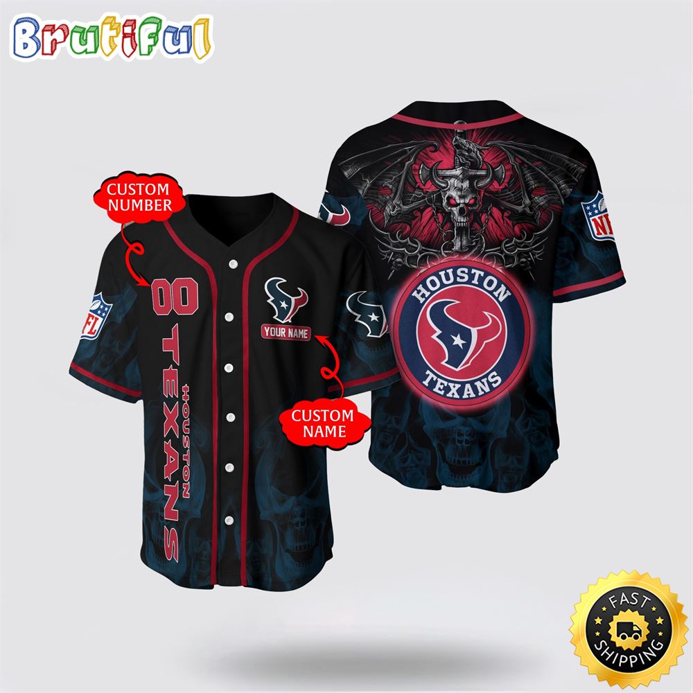 NFL Houston Texans Baseball Jersey 3D Personalized Skull Customization Options Available
