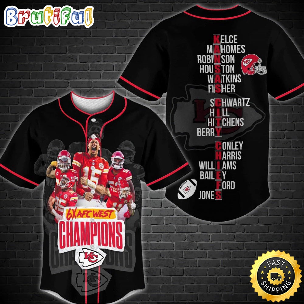 NFL Kansas City Chiefs 6X AFC West Baseball Jersey Shirt