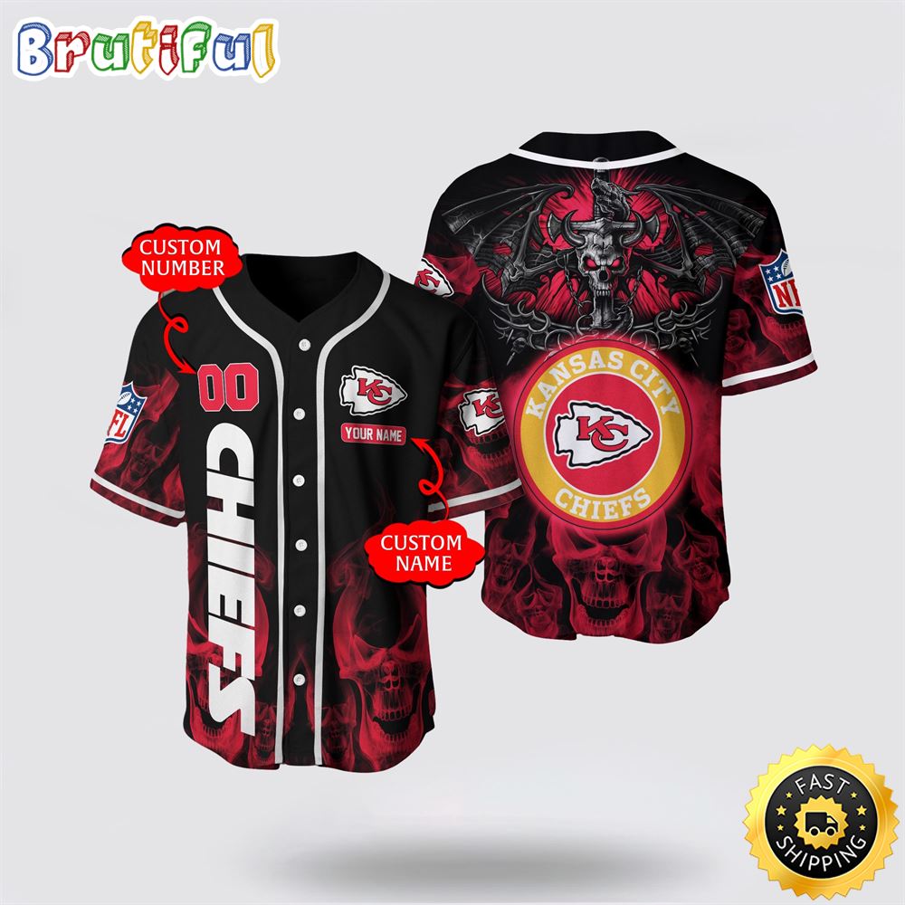 NFL Kansas City Chiefs Baseball Jersey 3D Personalized Skull Customization Options Available