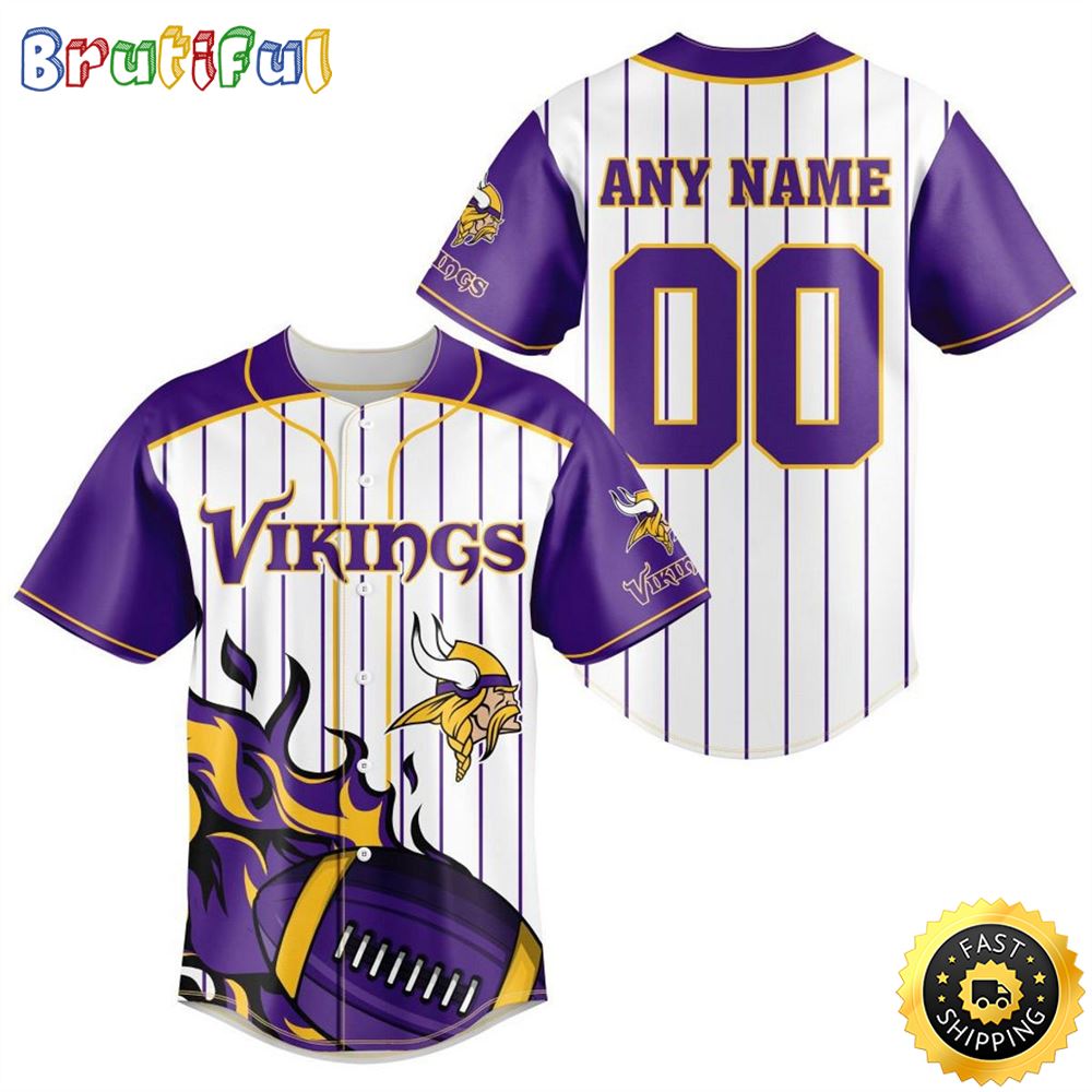 NFL Minnesota Vikings Baseball Jersey 3D Personalized Customization Options Available