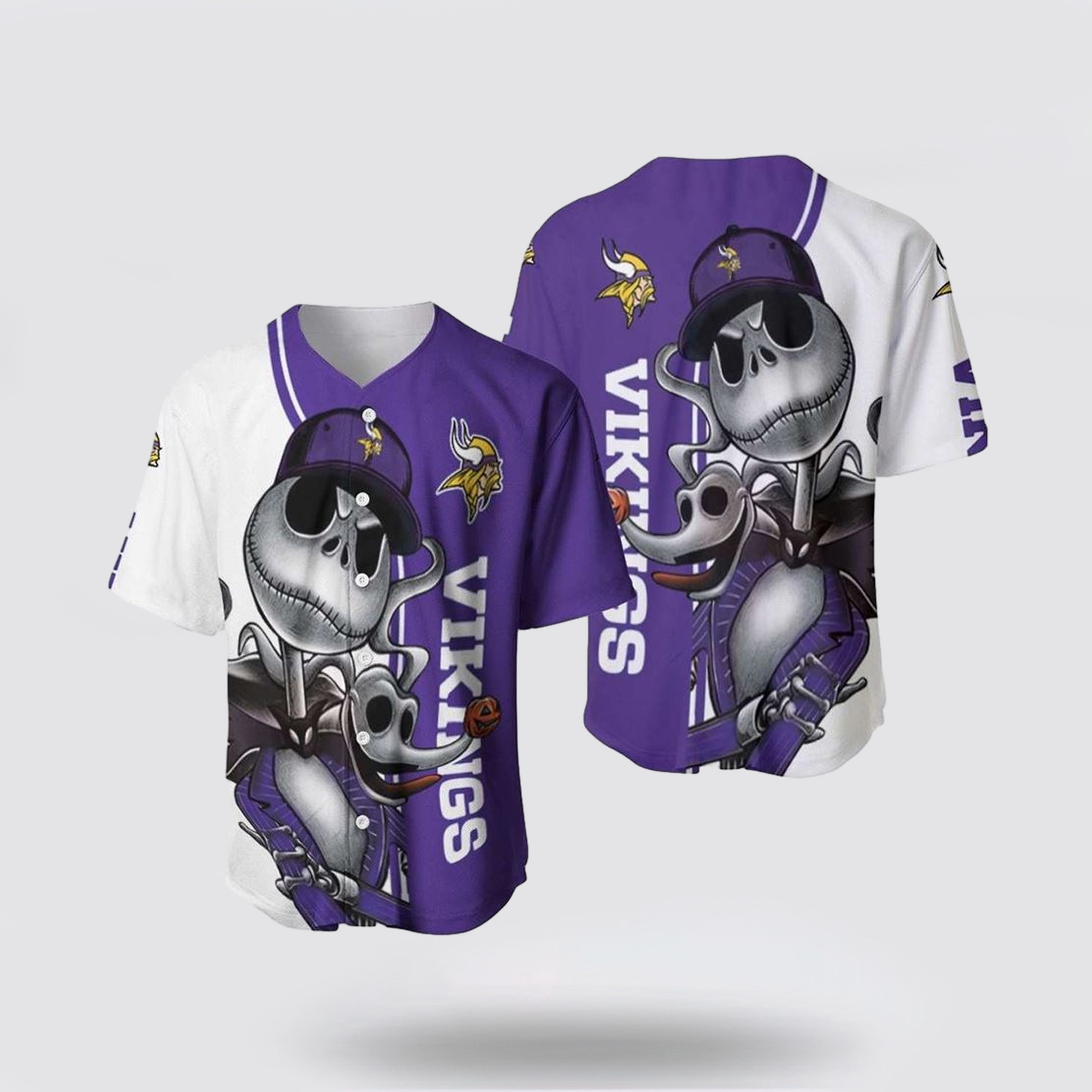 NFL Minnesota Vikings Baseball Jersey Jack Skellington And Zero Perfect Your Team Pride In Laid Back Fashion