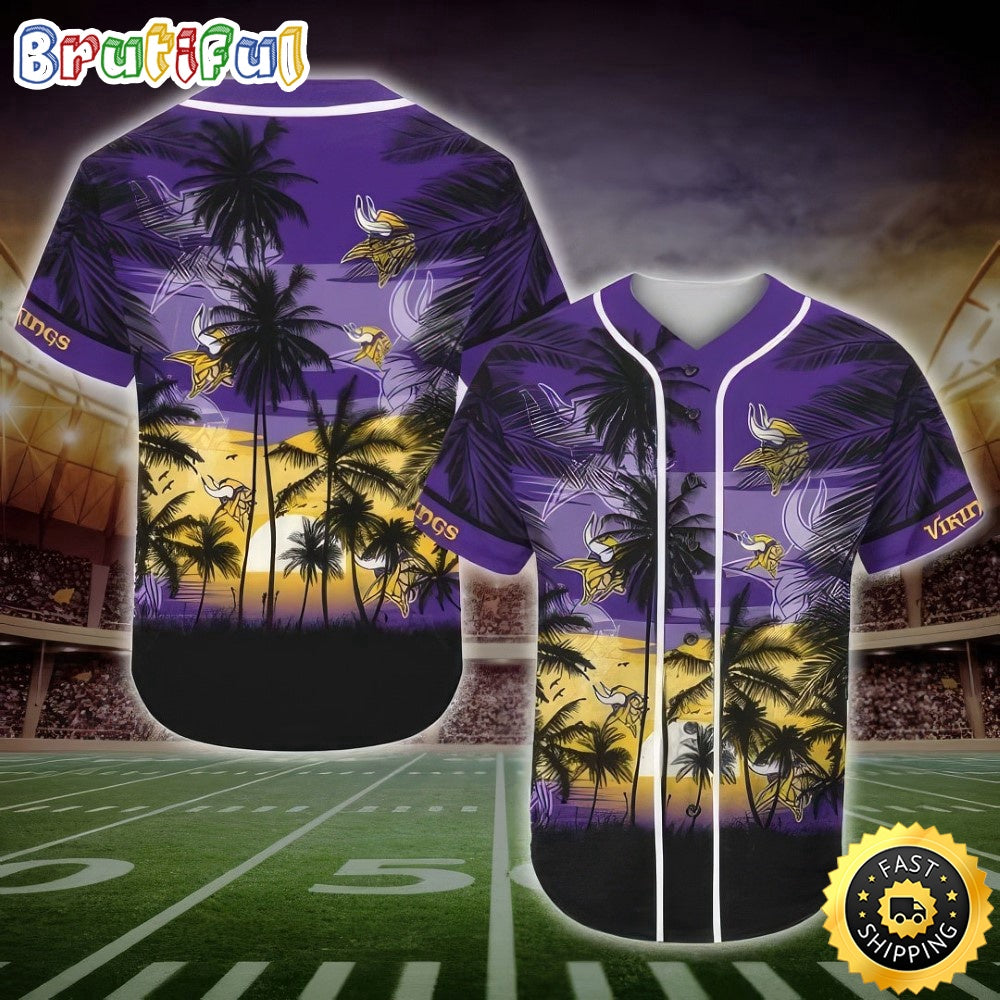 NFL Minnesota Vikings Baseball Jersey Shirt Palm Tree