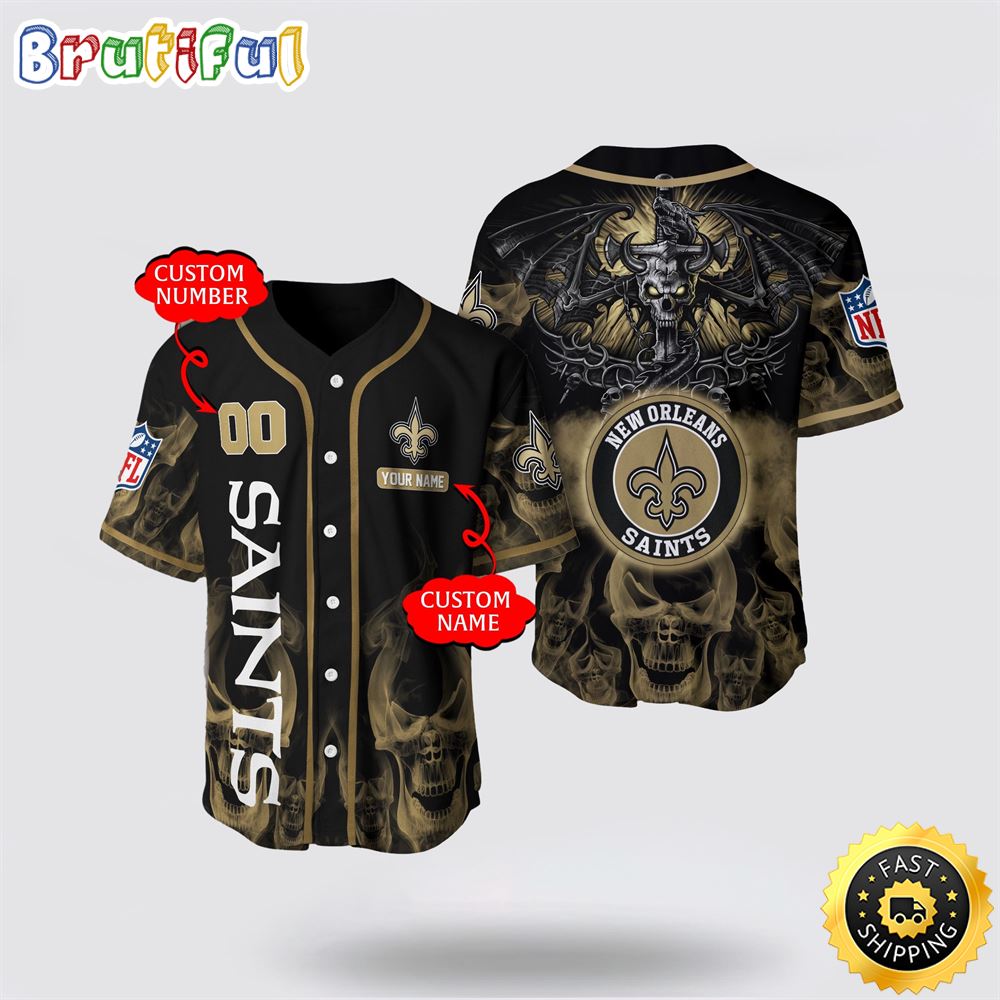 NFL New Orleans Saints Baseball Jersey 3D Personalized Skull Customization Options Available