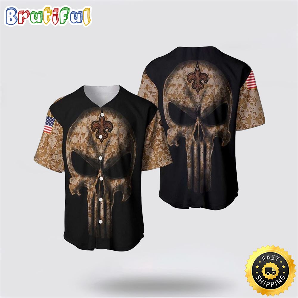 NFL New Orleans Saints Baseball Jersey Camouflage Skull American Flag Summer Gift For Fans