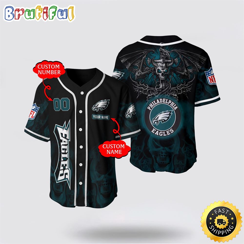 NFL Philadelphia Eagles Baseball Jersey 3D Personalized Skull Customization Options Available