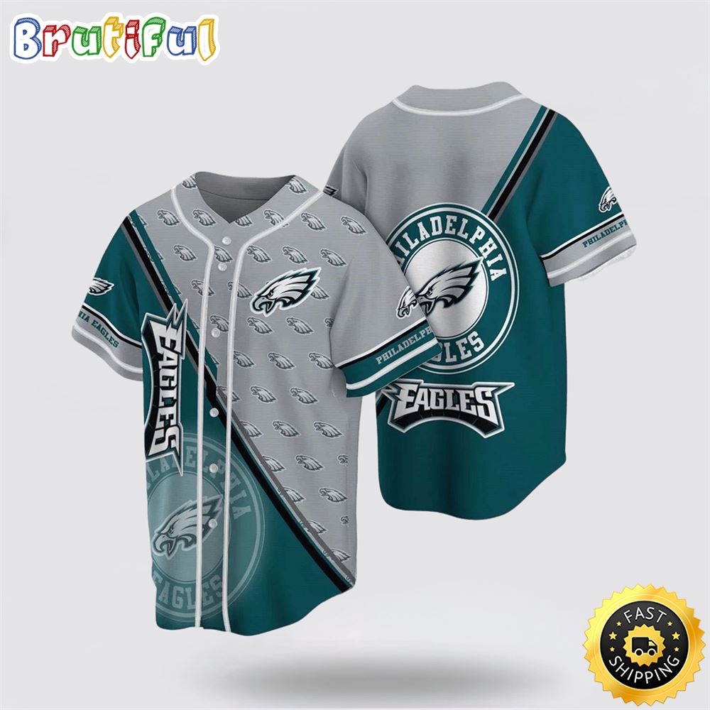 NFL Philadelphia Eagles Baseball Jersey Symbol American Football Team Grey Green Jersey Shirt