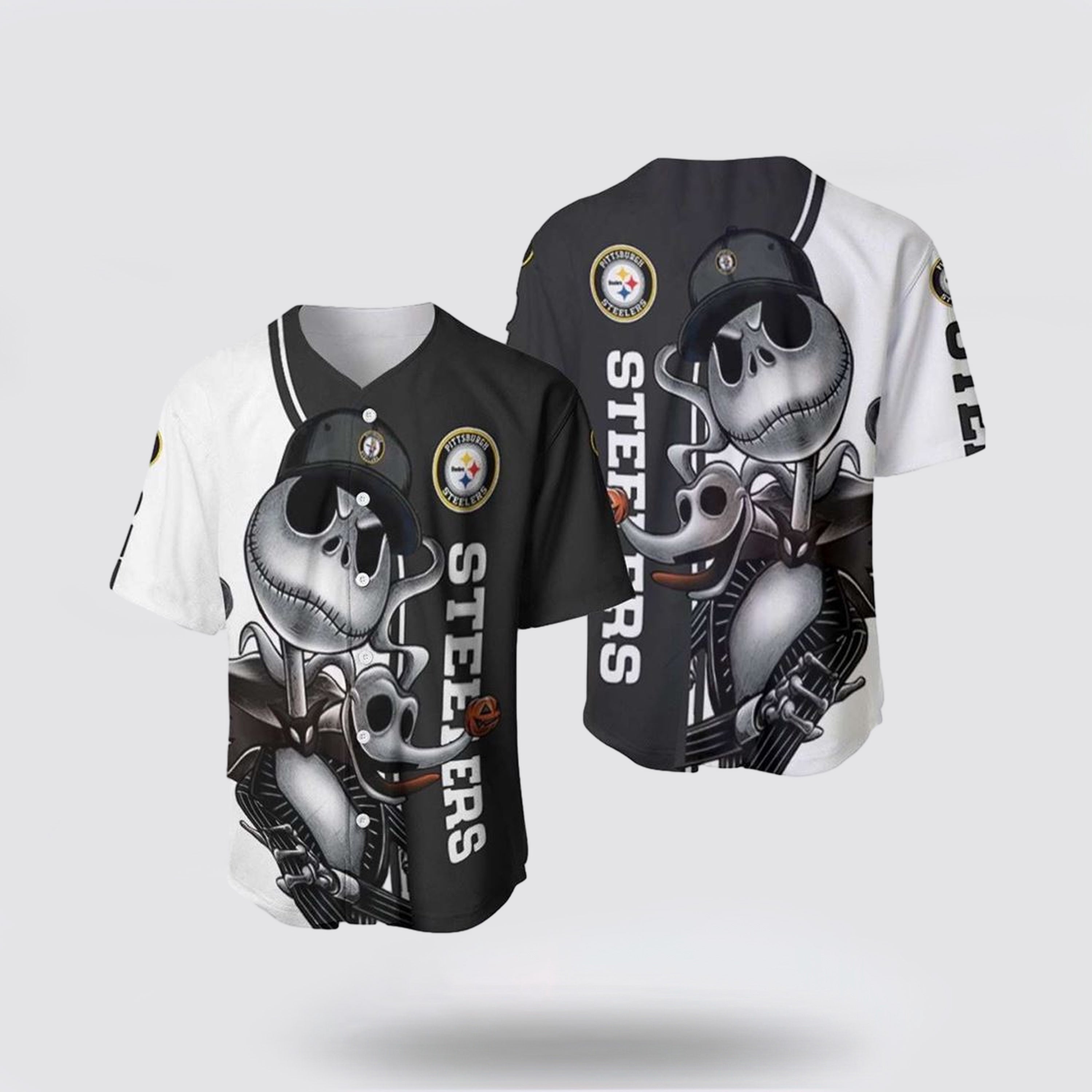 NFL Pittsburgh Steelers Baseball Jersey Jack Skellington And Zero Perfect Your Team Pride In Laid Back Fashion