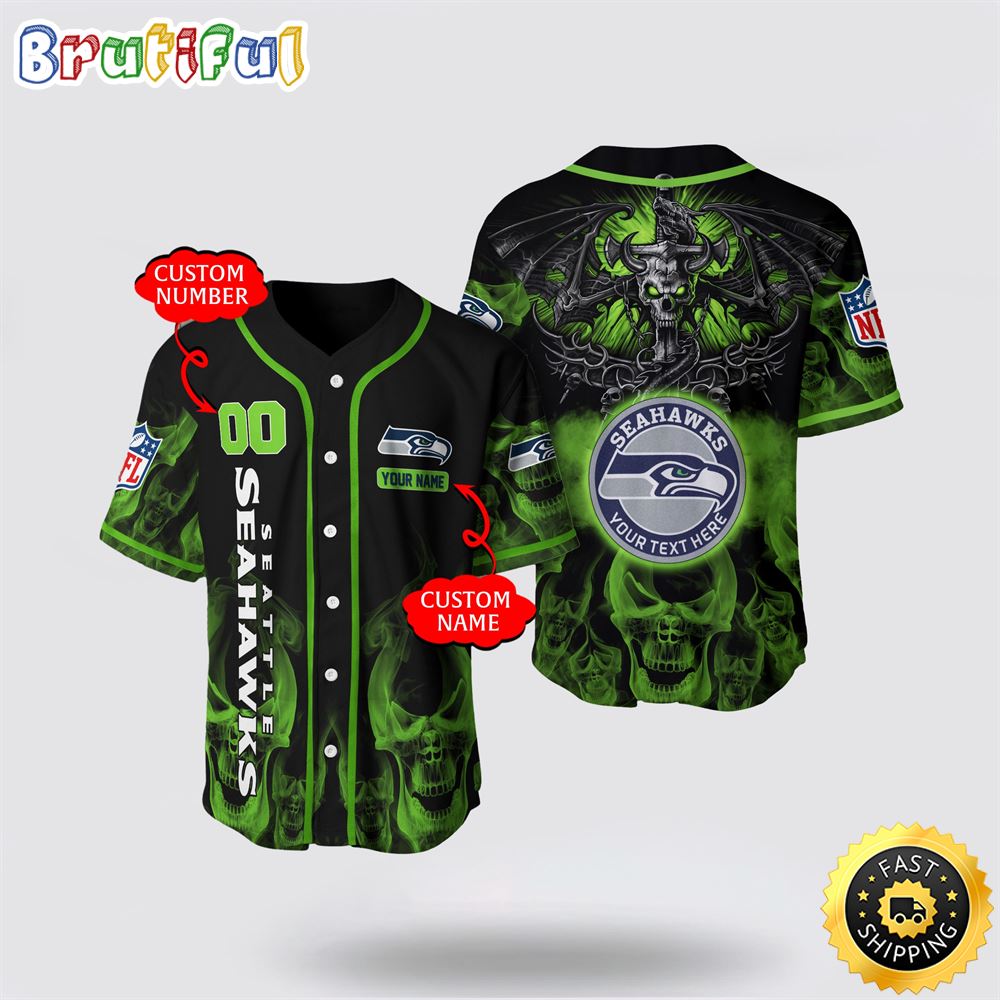NFL Seattle Seahawks Baseball Jersey 3D Personalized Skull Customization Options Available