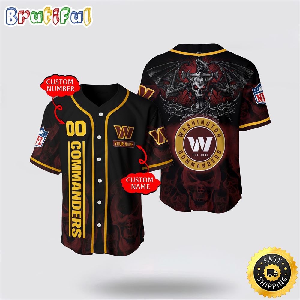 NFL Washington Commanders Baseball Jersey 3D Personalized Skull Customization Options Available