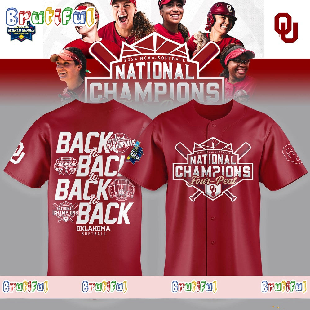 Oklahoma Sooners Four Peat 2024 NCAA Softball Women’s College World Series Champions Jersey Shirt