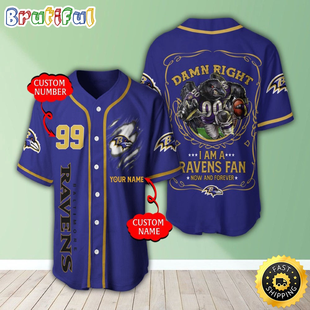 Personalized NFL Baltimore Ravens Baseball Jersey Authentic Baseball Attire