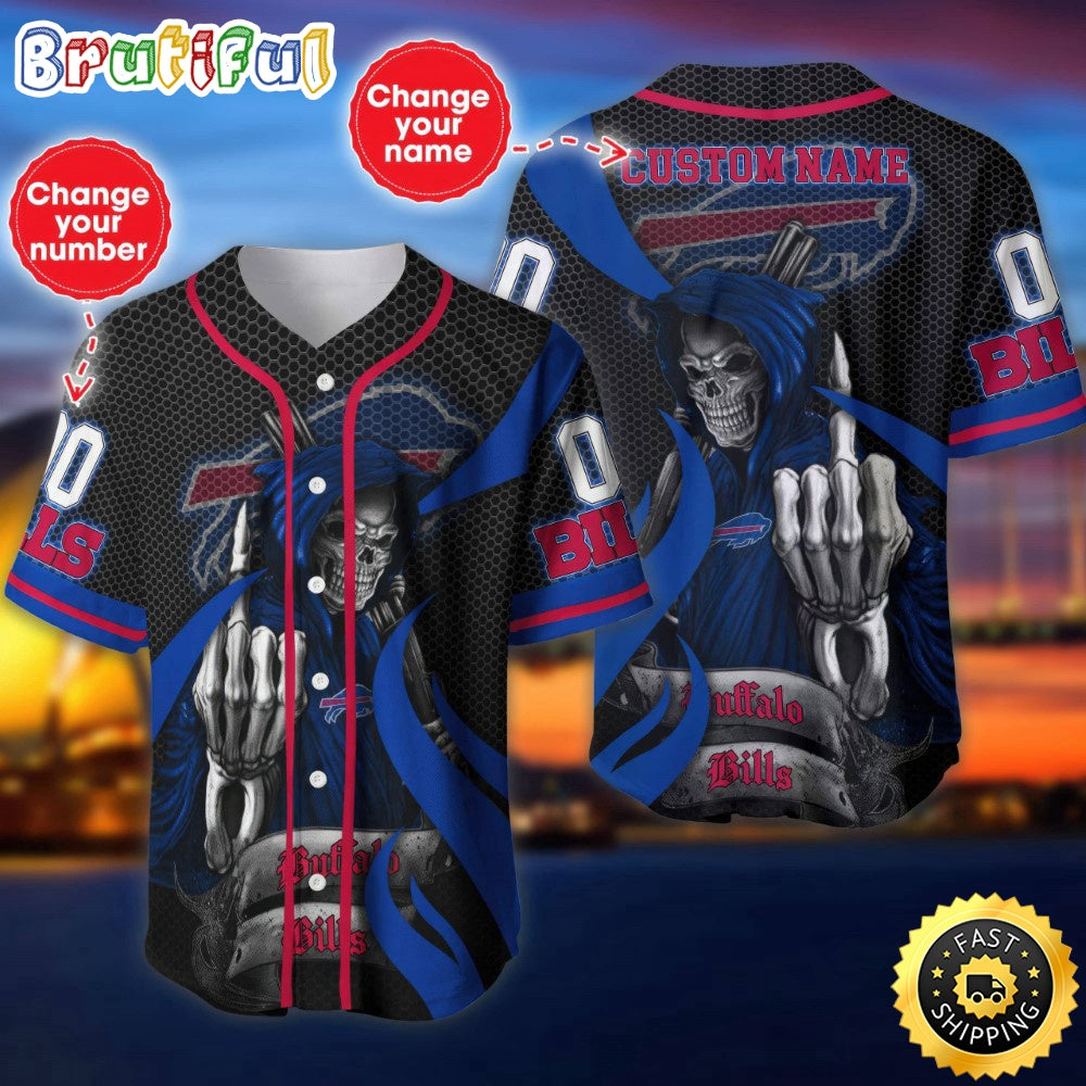 Personalized NFL Buffalo Bills Baseball Jersey Shirt The Reaper Art Skull