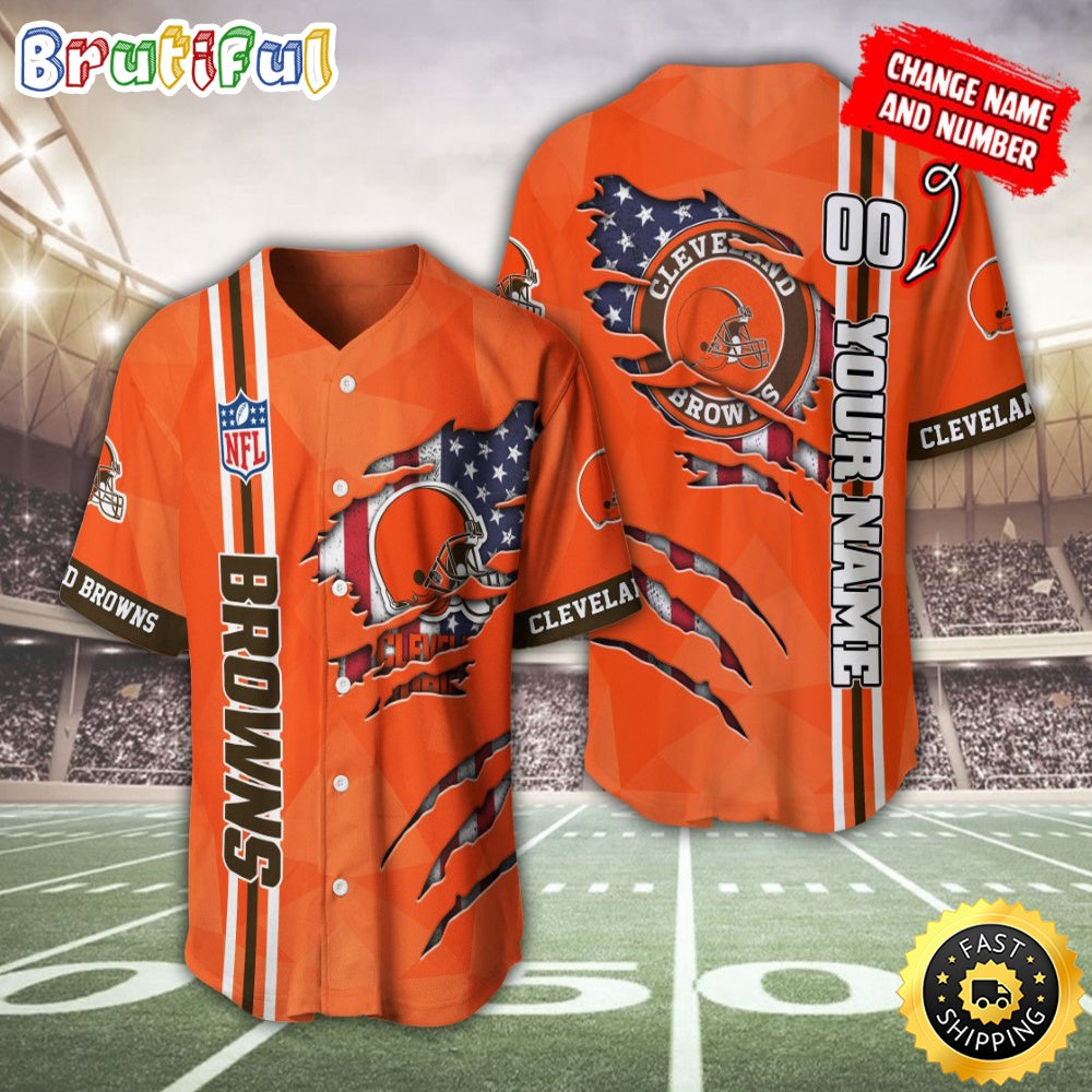 Personalized NFL Cleveland Browns Baseball Jersey America Flagy America Flag Athletic Style Jerseys