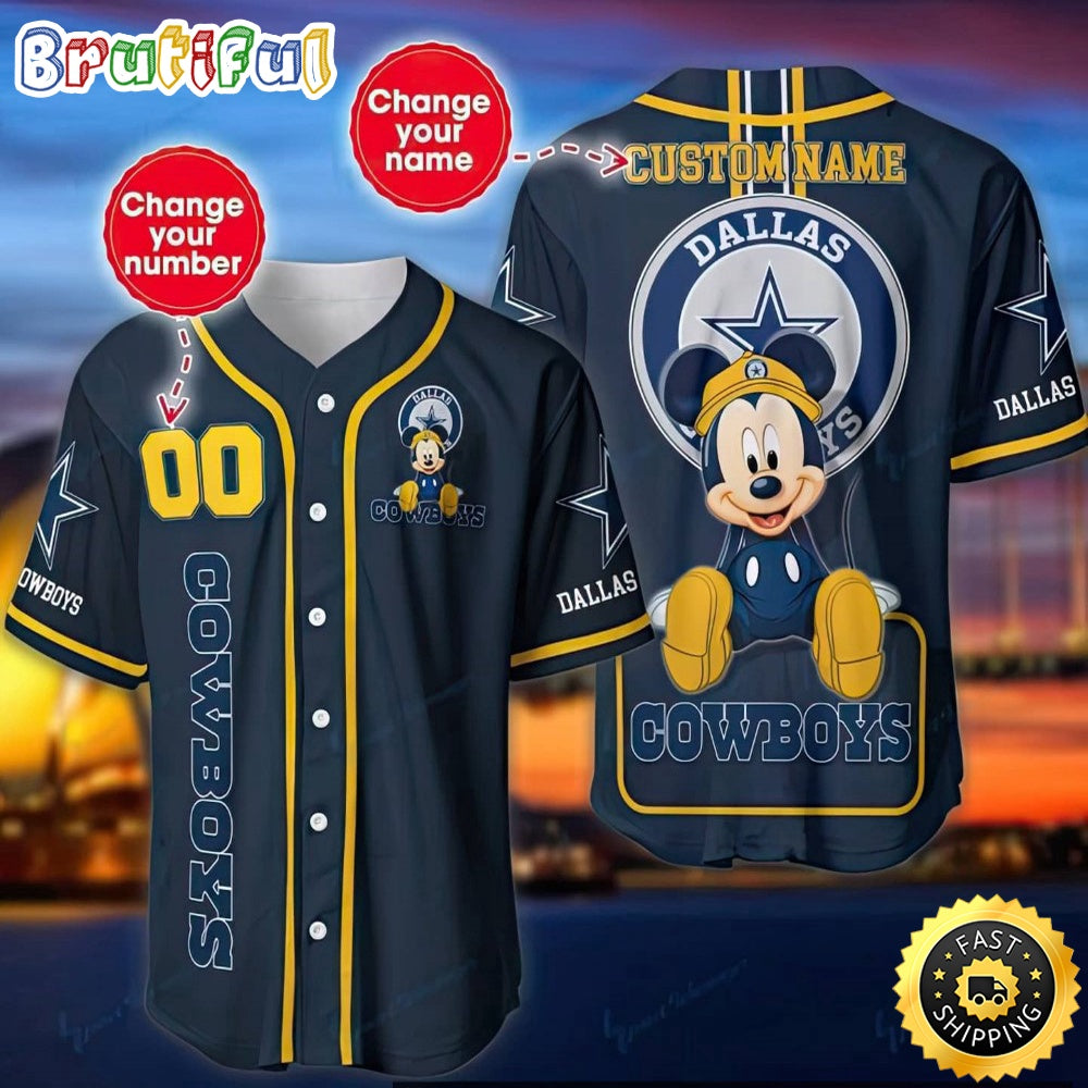 Personalized NFL Dallas Cowboys Baseball Jersey Mickey Mouse