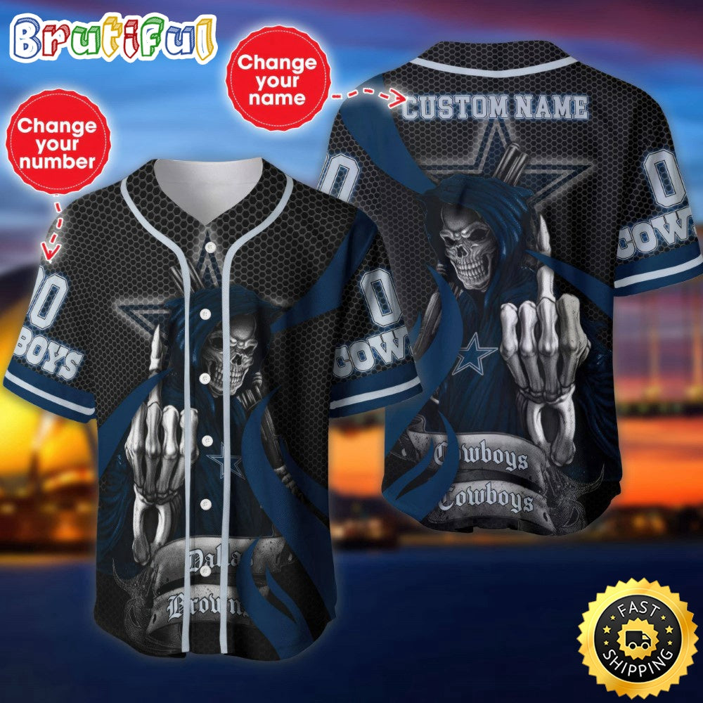 Personalized NFL Dallas Cowboys Baseball Jersey Shirt The Reaper Art Skull