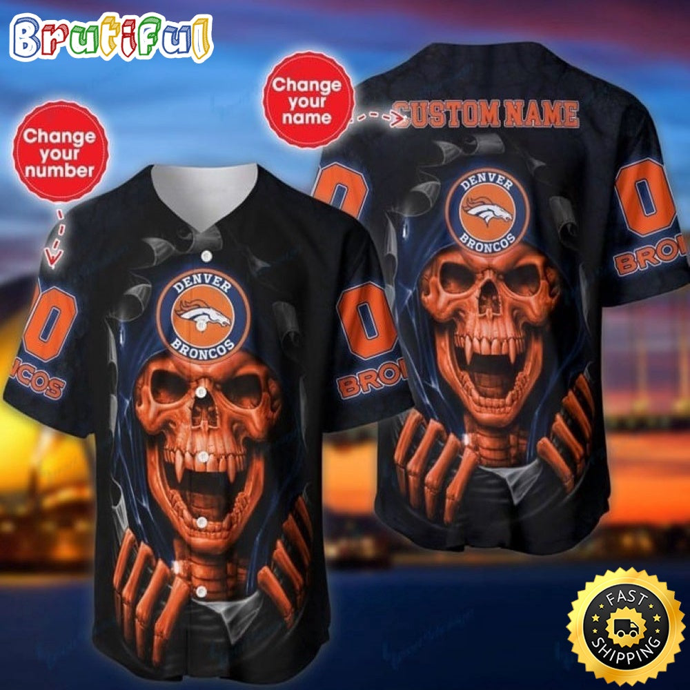 Personalized NFL Denver Broncos Baseball Jersey Vampire Skull