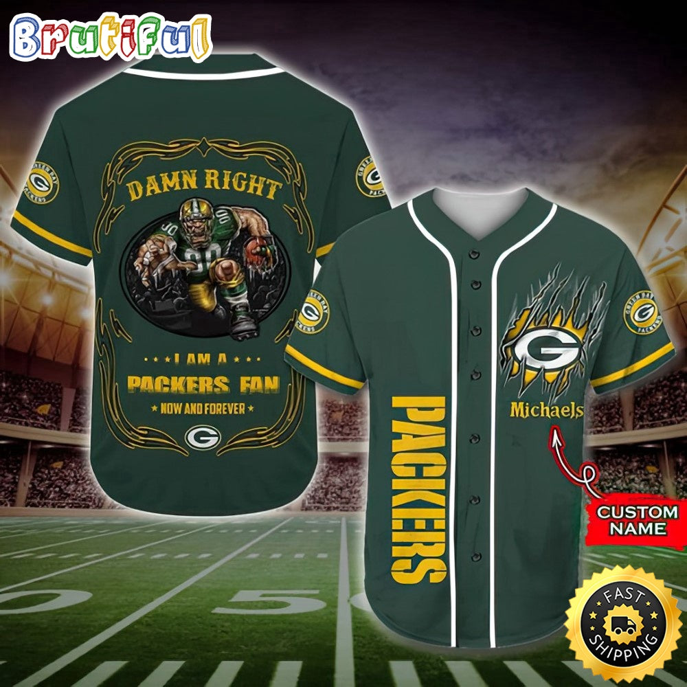Personalized NFL Green Bay Packers Baseball Jersey Fan Name