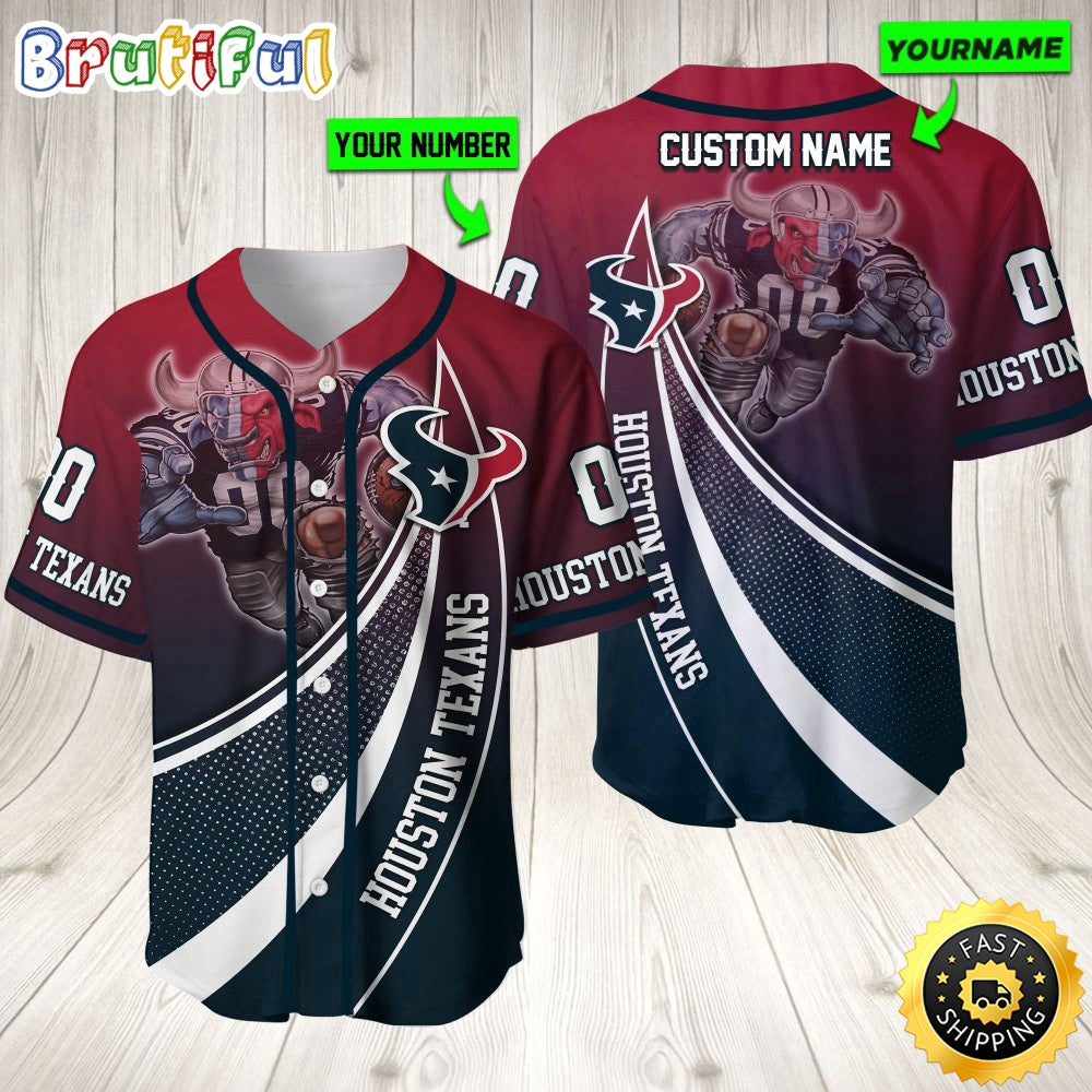 Personalized NFL Houston Texans Baseball Jersey Mascot Art