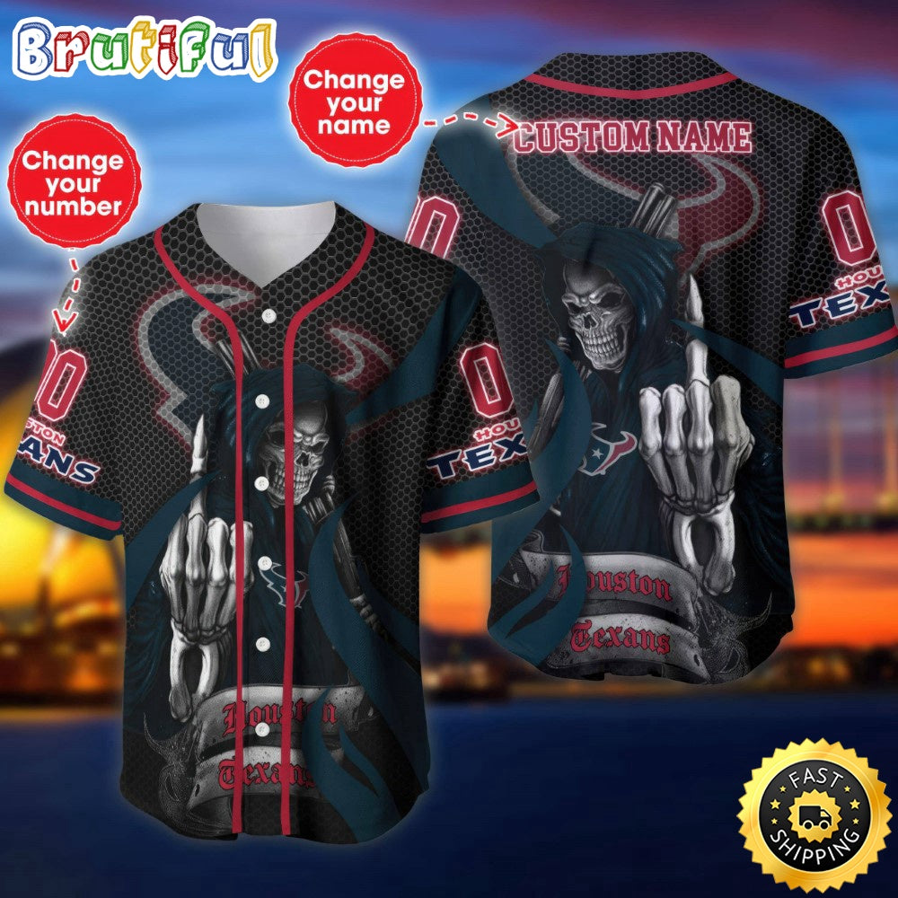 Personalized NFL Houston Texans Baseball Jersey Shirt The Reaper Art Skull