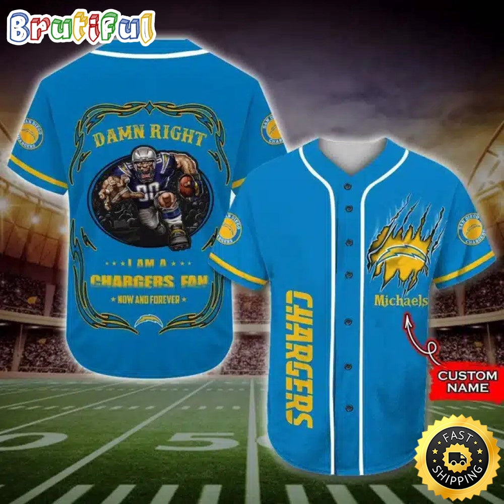Personalized NFL Los Angeles Chargers Baseball Jersey Fan Name