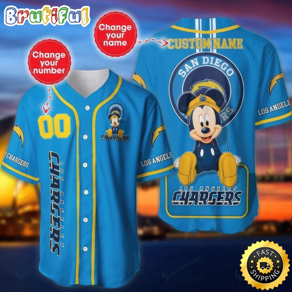 Personalized NFL Los Angeles Chargers Baseball Jersey Mickey Mouse