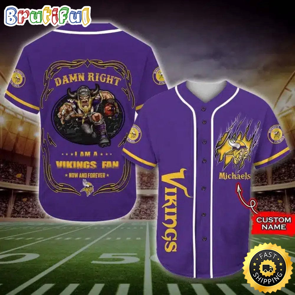 Personalized NFL Minnesota Vikings Baseball Jersey Fan Name