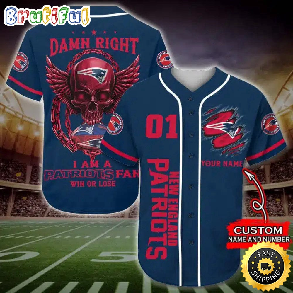 Personalized NFL New England Patriots Baseball Jersey Art Skull