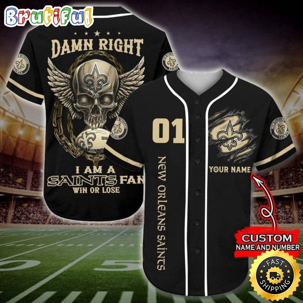 Personalized NFL New Orleans Saints Baseball Jersey Art Skull