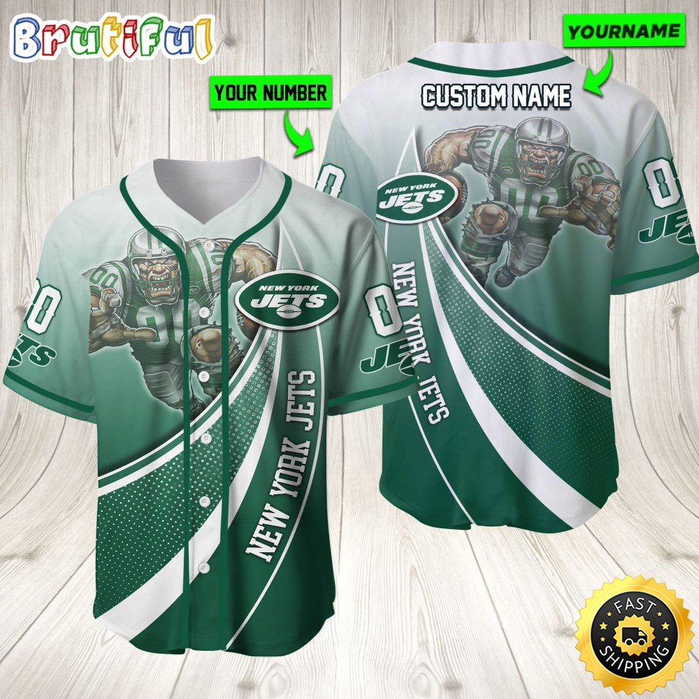 Personalized NFL New York Jets Baseball Jersey Mascot Art