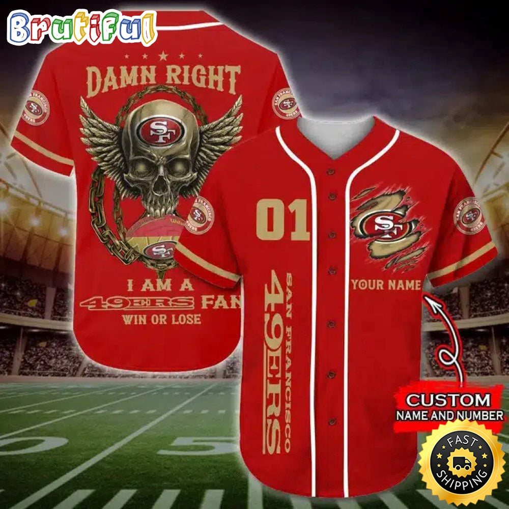 Personalized NFL San Francisco 49ers Baseball Jersey Art Skull