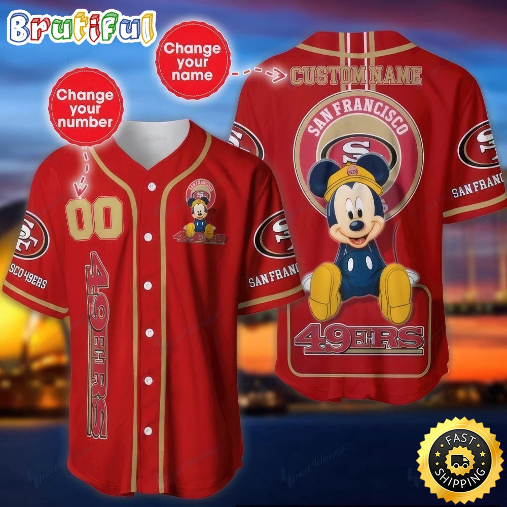 Personalized NFL San Francisco 49ers Baseball Jersey Mickey Mouse