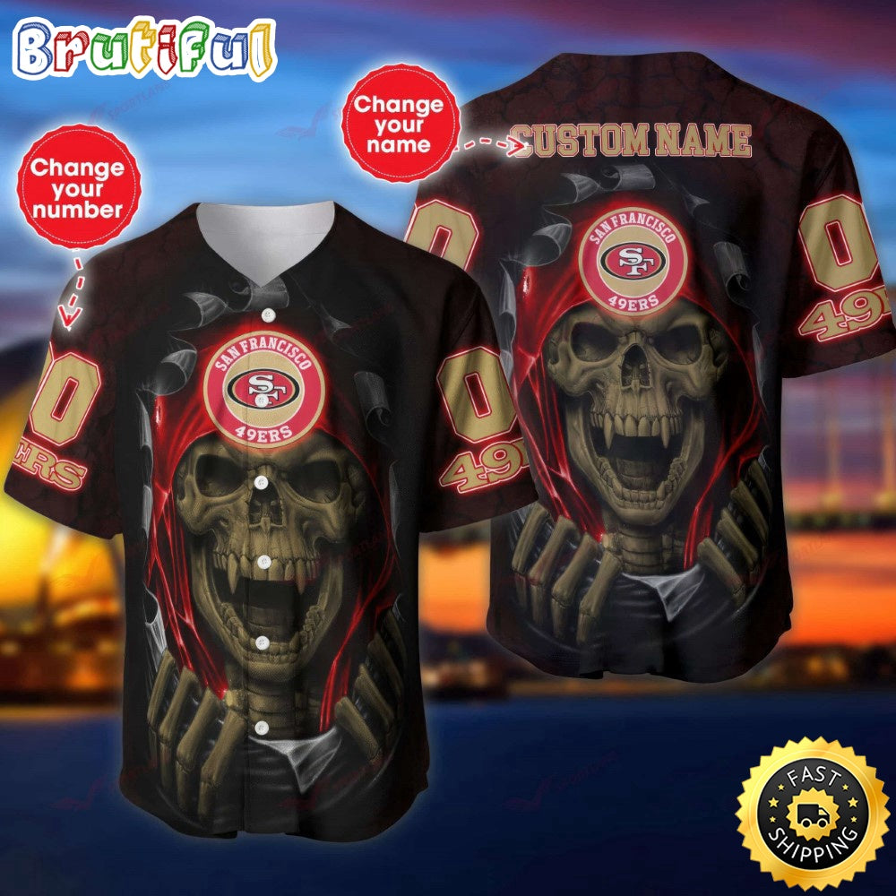 Personalized NFL San Francisco 49ers Baseball Jersey Vampire Skull