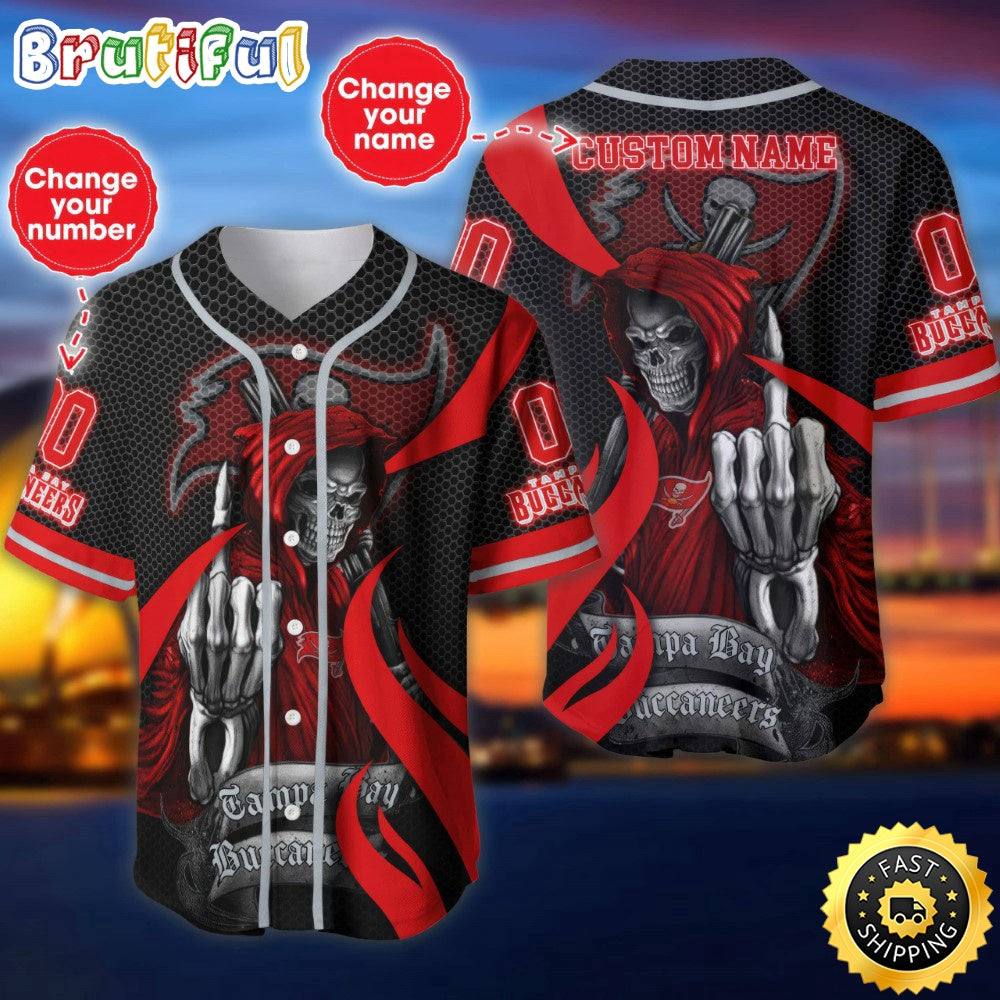 Personalized NFL Tampa Bay Buccaneers Baseball Jersey Shirt The Reaper Art Skull