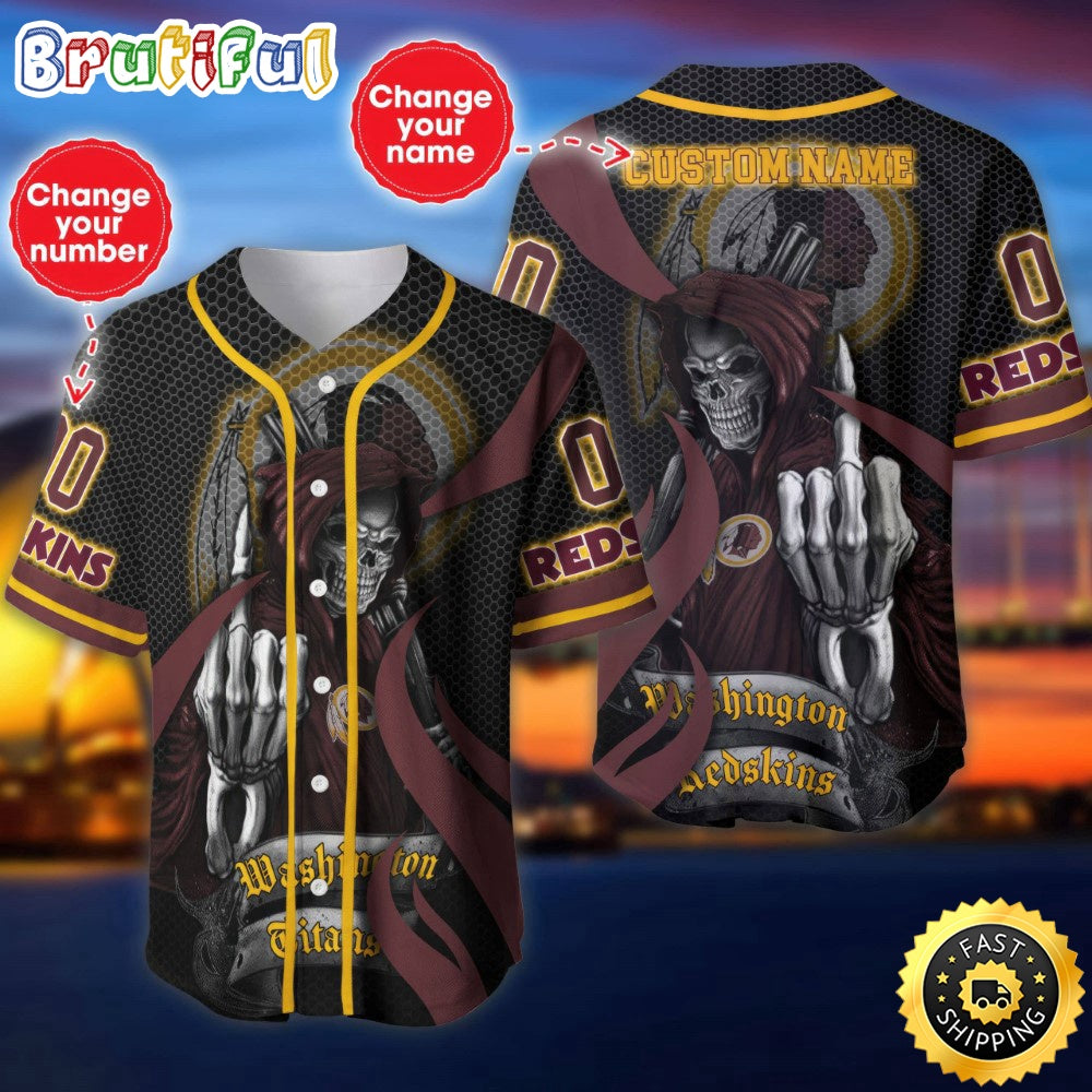 Personalized NFL Washington Commanders Baseball Jersey Shirt The Reaper Art Skull