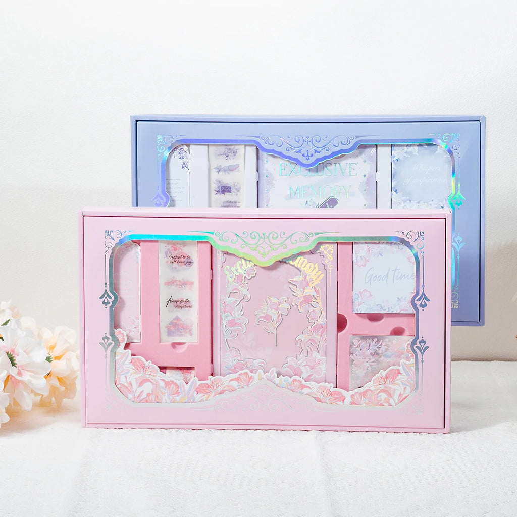 1 set, notebook gift box set with floral style, Instagram-style student planner gift box, a beautiful gift for friends