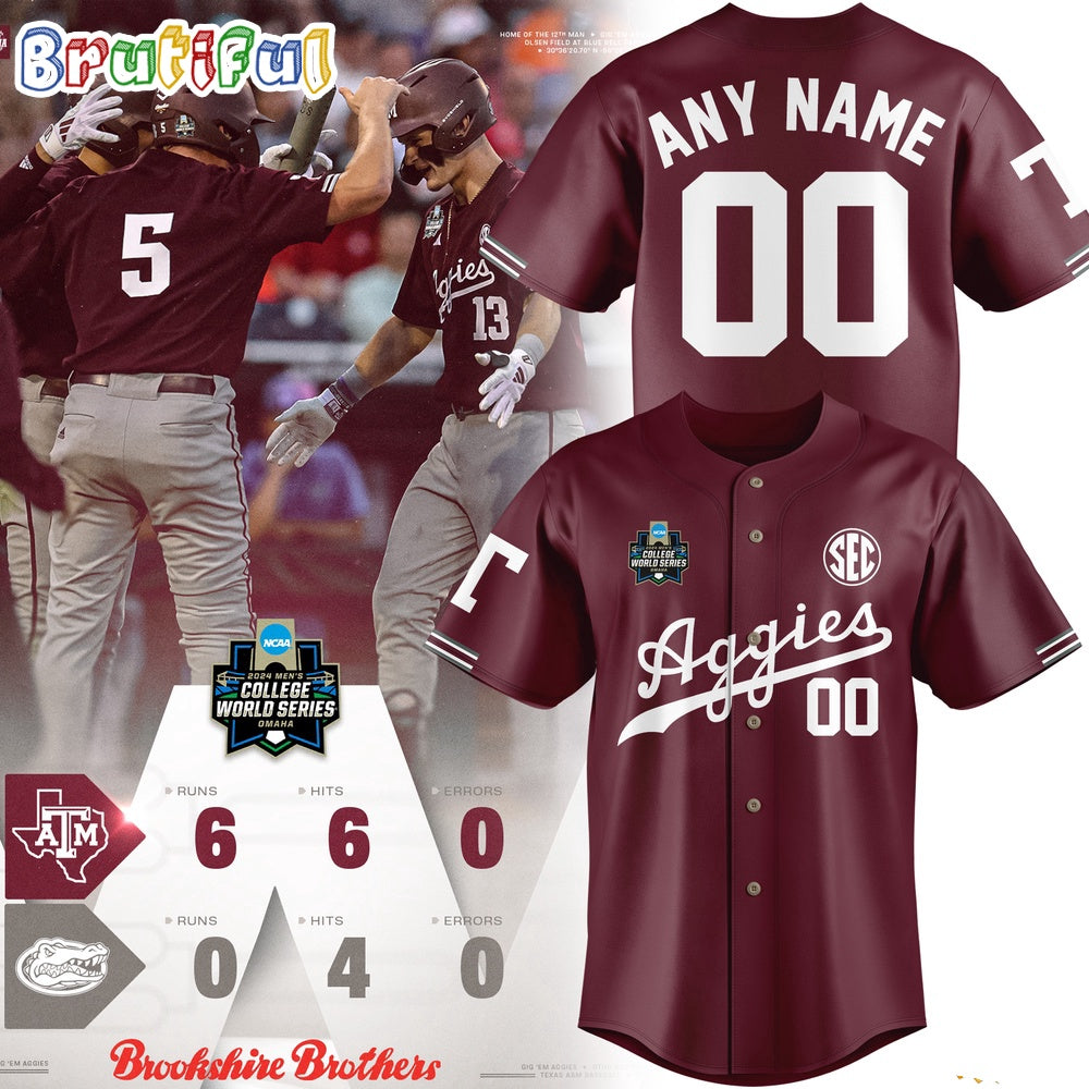 Texas A&M NCAA 2024 Men’s College Word Series Omaha Champions Baseball Jersey